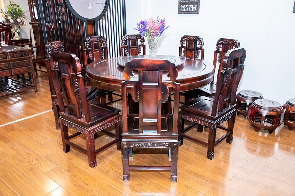 中式红木餐桌椅家具（椅子+圆桌）