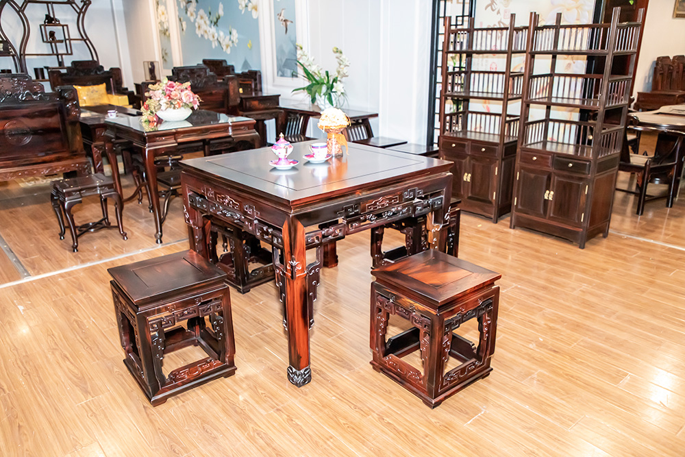 中式红木餐桌椅家具（方凳+方桌）