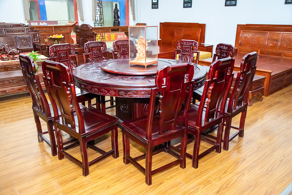 中式红木餐桌椅家具（椅子+圆桌）