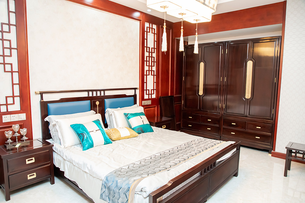 复古新中式红木床柜（1.8米床+床头柜+衣柜+梳妆台）
