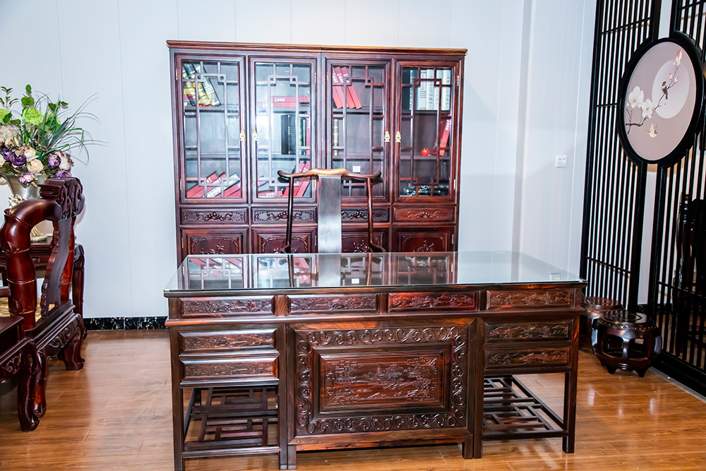 中式红木书桌（书桌+书柜+椅子+书架+花架）