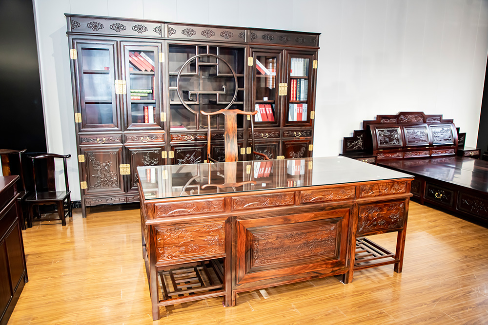 中式红木书桌（书桌+书柜+椅子+书架）