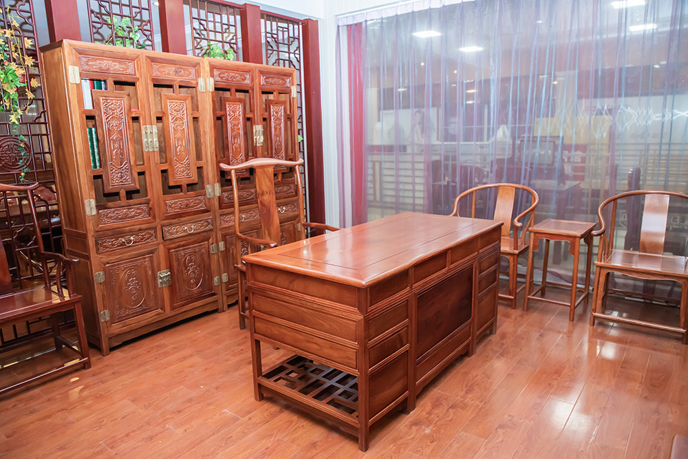 中式红木书桌（书桌+书柜+椅子）